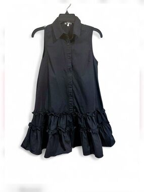 TCEC sz Small Sleeveless Black Ruffle Hem Button-Front Dress babydoll flowy tank